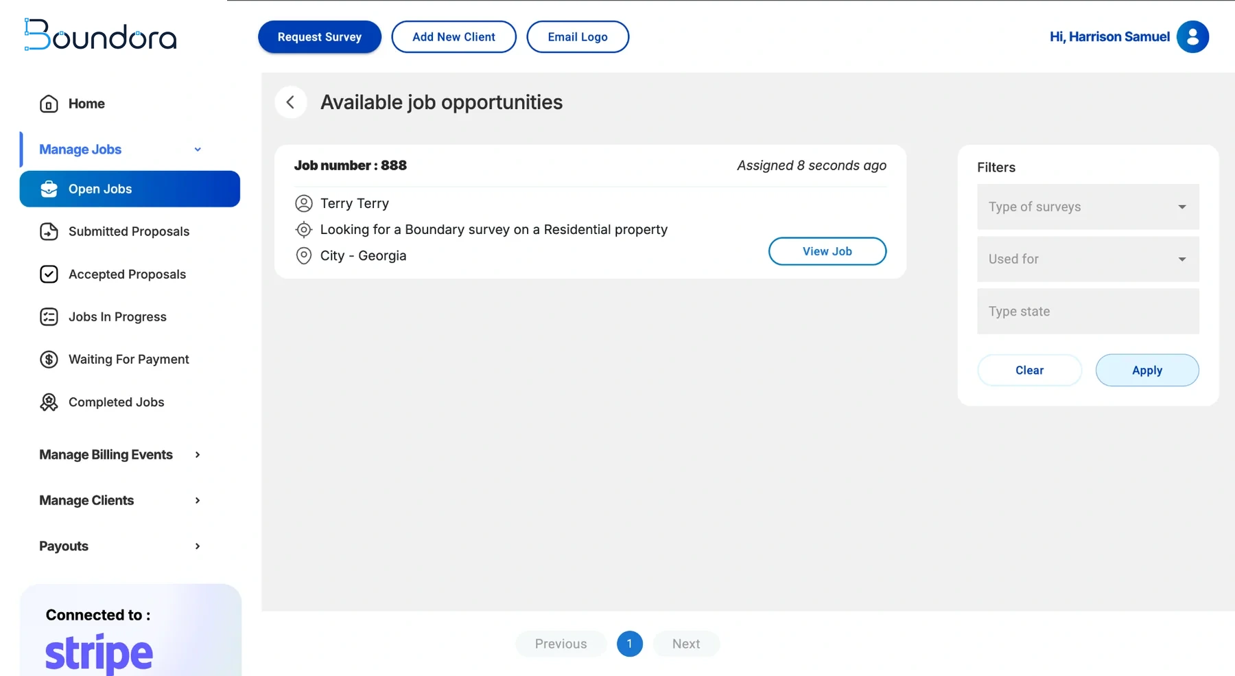 SurveySource available job opportunities screen for surveying companies